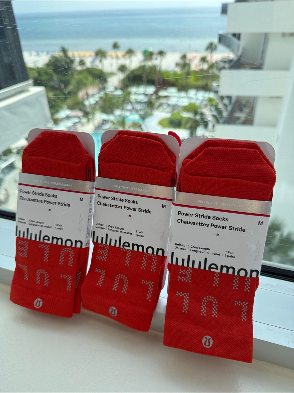 Lululemon BUNDLE OF 3 power Stride Crew Socks Reflective Cherry Ember Red medium
